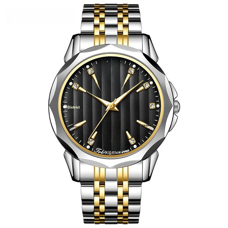Unisex Quartz Watch With Stainless Steel Strap And Butterfly Double Snap Buckle Featuring Tempered Glass Mirror And Pointer Display