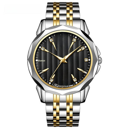 Unisex Quartz Watch With Stainless Steel Strap And Butterfly Double Snap Buckle Featuring Tempered Glass Mirror And Pointer Display