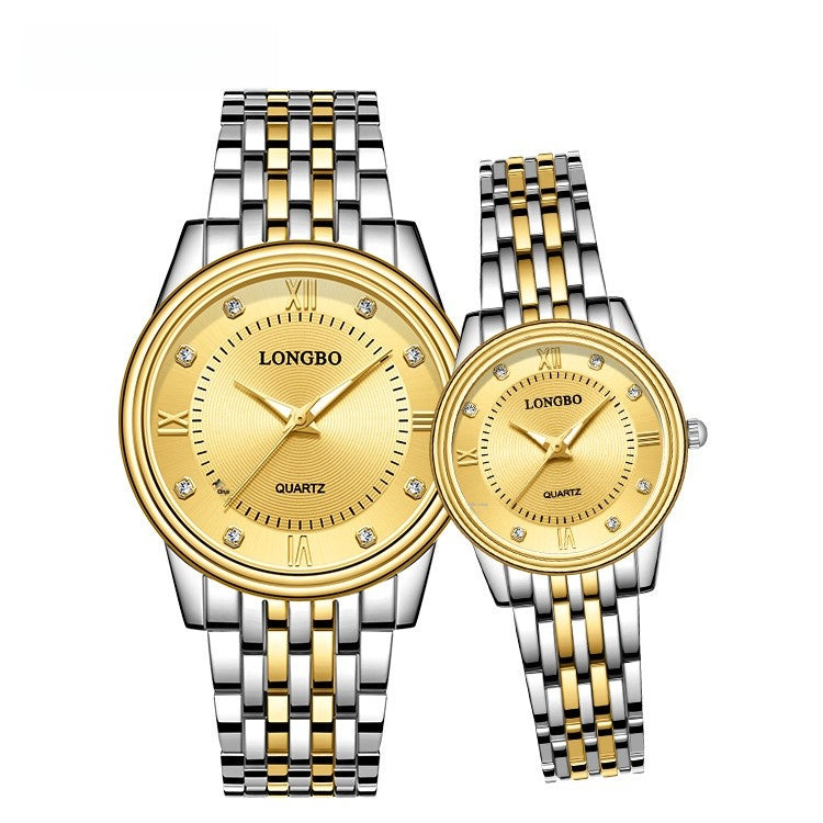 Men's Quartz Watch With Stainless Steel Strap, Tempered Glass Mirror, Pointer Display, And Single Folding Buckle