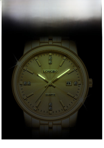 Unisex Quartz Watch With Stainless Steel Strap And Single Folding Buckle, Featuring Tempered Glass Mirror And Pointer Display