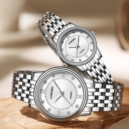 Men's Quartz Watch With Stainless Steel Strap, Tempered Glass Mirror, Pointer Display, And Single Folding Buckle