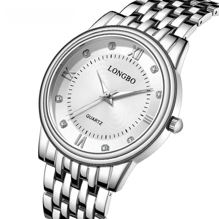 Men's Quartz Watch With Stainless Steel Strap, Tempered Glass Mirror, Pointer Display, And Single Folding Buckle