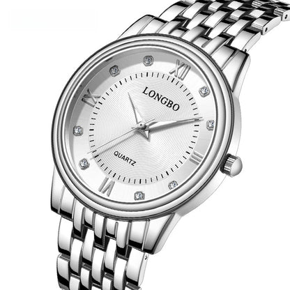 Men's Quartz Watch With Stainless Steel Strap, Tempered Glass Mirror, Pointer Display, And Single Folding Buckle