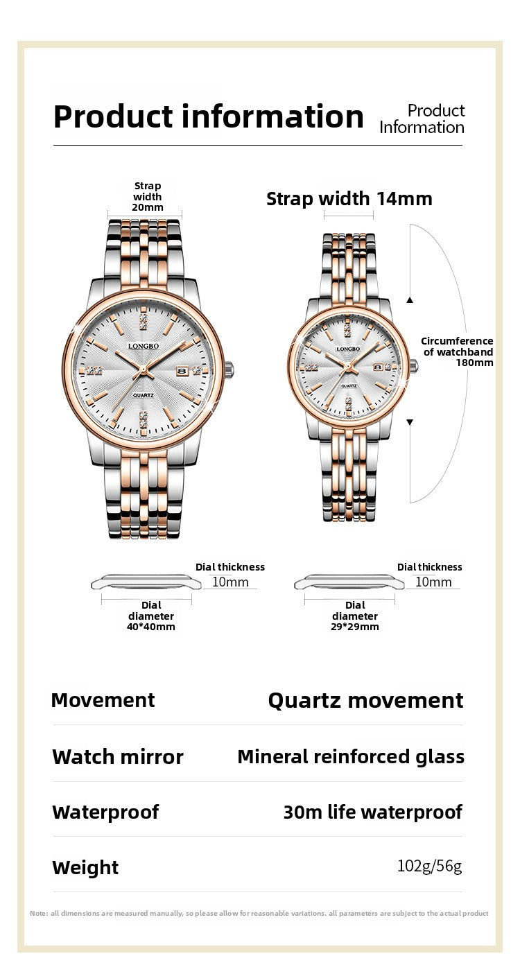 Unisex Quartz Watch With Stainless Steel Strap And Single Folding Buckle, Featuring Tempered Glass Mirror And Pointer Display