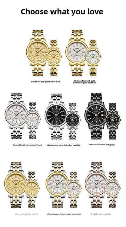 Unisex Quartz Watch With Stainless Steel Strap And Single Folding Buckle, Featuring Tempered Glass Mirror And Pointer Display