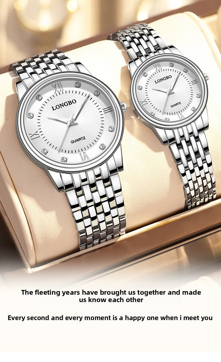 Men's Quartz Watch With Stainless Steel Strap, Tempered Glass Mirror, Pointer Display, And Single Folding Buckle
