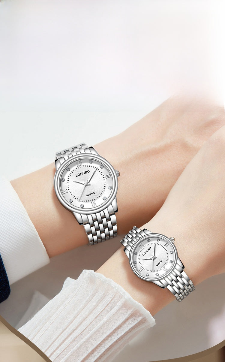 Men's Quartz Watch With Stainless Steel Strap, Tempered Glass Mirror, Pointer Display, And Single Folding Buckle