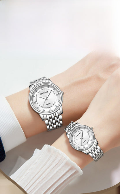 Men's Quartz Watch With Stainless Steel Strap, Tempered Glass Mirror, Pointer Display, And Single Folding Buckle