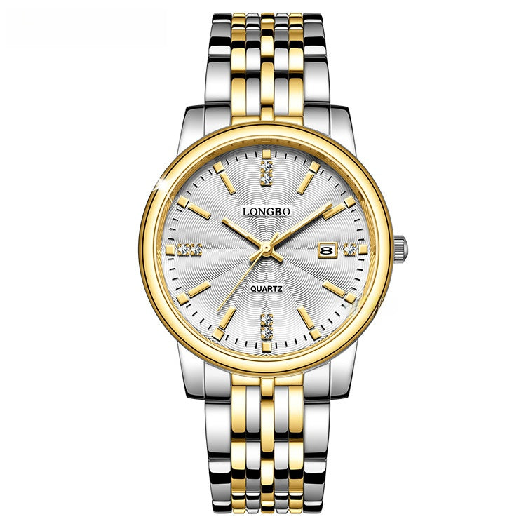 Unisex Quartz Watch With Stainless Steel Strap And Single Folding Buckle, Featuring Tempered Glass Mirror And Pointer Display