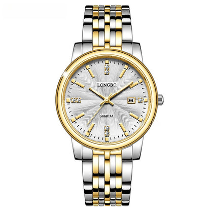 Unisex Quartz Watch With Stainless Steel Strap And Single Folding Buckle, Featuring Tempered Glass Mirror And Pointer Display