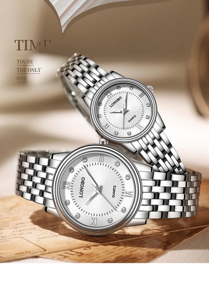 Men's Quartz Watch With Stainless Steel Strap, Tempered Glass Mirror, Pointer Display, And Single Folding Buckle
