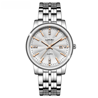 Unisex Quartz Watch With Stainless Steel Strap And Single Folding Buckle, Featuring Tempered Glass Mirror And Pointer Display