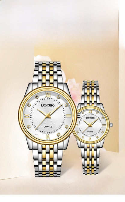 Men's Quartz Watch With Stainless Steel Strap, Tempered Glass Mirror, Pointer Display, And Single Folding Buckle
