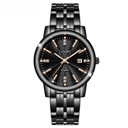 Unisex Quartz Watch With Stainless Steel Strap And Single Folding Buckle, Featuring Tempered Glass Mirror And Pointer Display