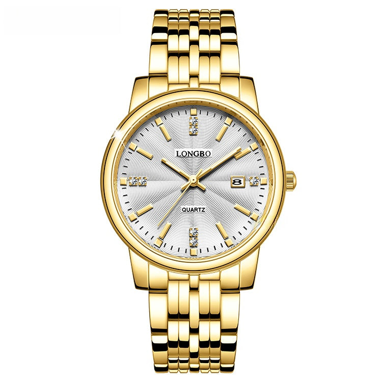 Unisex Quartz Watch With Stainless Steel Strap And Single Folding Buckle, Featuring Tempered Glass Mirror And Pointer Display