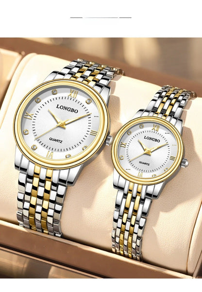 Men's Quartz Watch With Stainless Steel Strap, Tempered Glass Mirror, Pointer Display, And Single Folding Buckle
