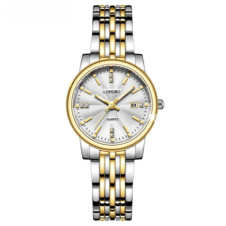 Unisex Quartz Watch With Stainless Steel Strap And Single Folding Buckle, Featuring Tempered Glass Mirror And Pointer Display