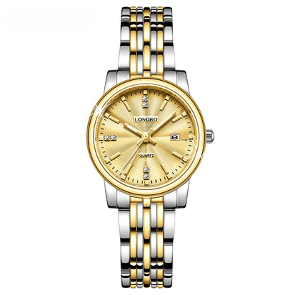 Unisex Quartz Watch With Stainless Steel Strap And Single Folding Buckle, Featuring Tempered Glass Mirror And Pointer Display