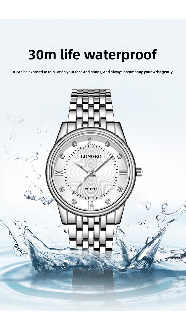 Men's Quartz Watch With Stainless Steel Strap, Tempered Glass Mirror, Pointer Display, And Single Folding Buckle
