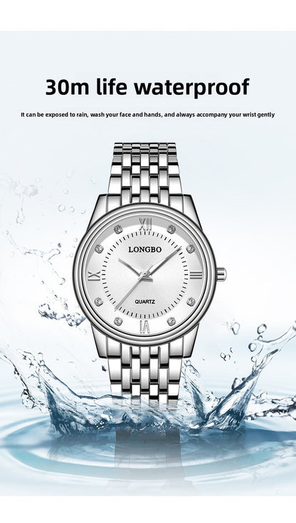 Men's Quartz Watch With Stainless Steel Strap, Tempered Glass Mirror, Pointer Display, And Single Folding Buckle