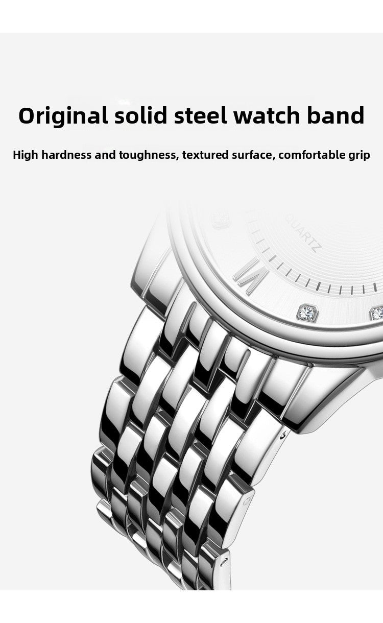 Men's Quartz Watch With Stainless Steel Strap, Tempered Glass Mirror, Pointer Display, And Single Folding Buckle
