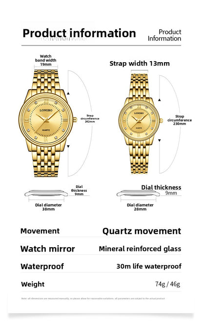Men's Quartz Watch With Stainless Steel Strap, Tempered Glass Mirror, Pointer Display, And Single Folding Buckle