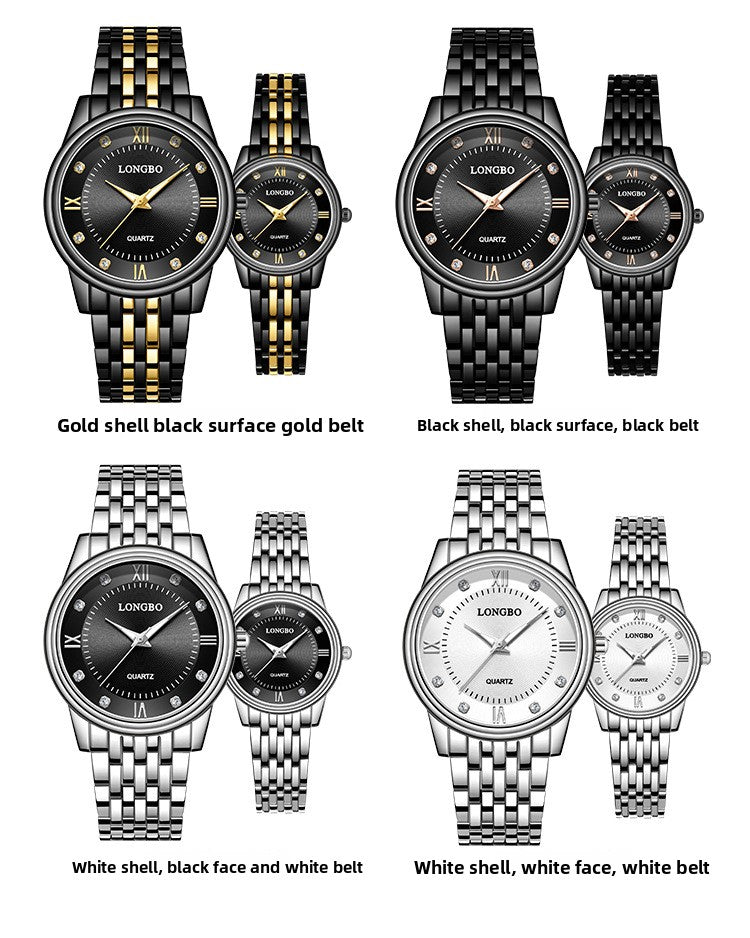Men's Quartz Watch With Stainless Steel Strap, Tempered Glass Mirror, Pointer Display, And Single Folding Buckle