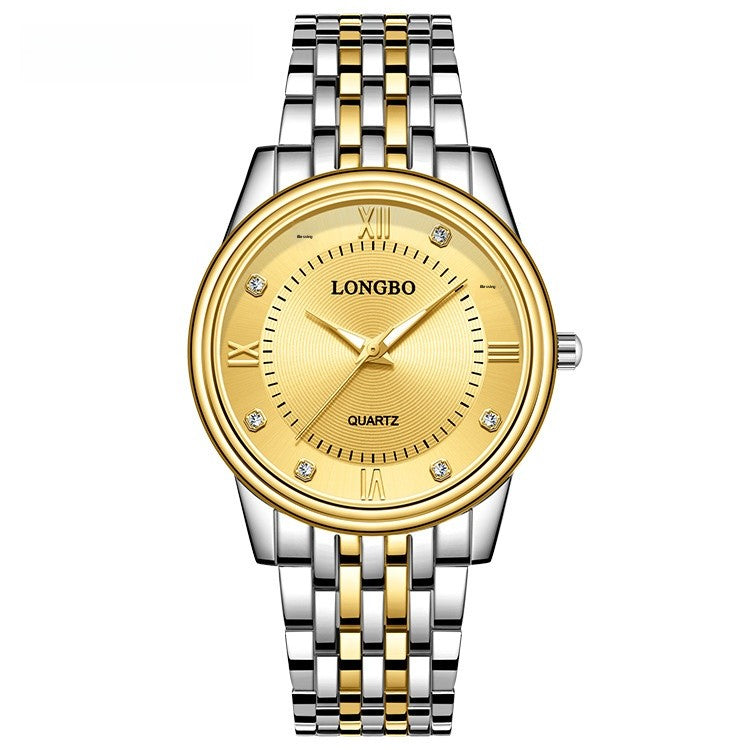Men's Quartz Watch With Stainless Steel Strap, Tempered Glass Mirror, Pointer Display, And Single Folding Buckle