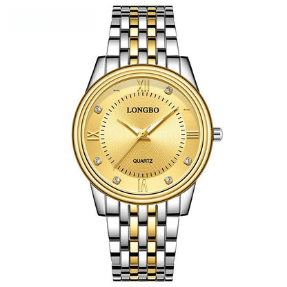 Men's Quartz Watch With Stainless Steel Strap, Tempered Glass Mirror, Pointer Display, And Single Folding Buckle