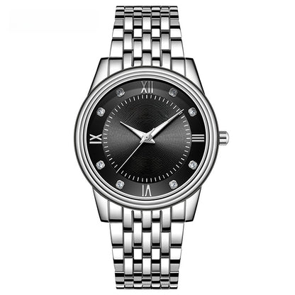 Men's Quartz Watch With Stainless Steel Strap, Tempered Glass Mirror, Pointer Display, And Single Folding Buckle