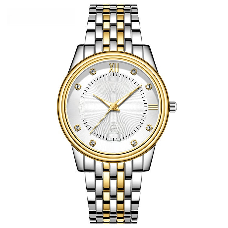 Men's Quartz Watch With Stainless Steel Strap, Tempered Glass Mirror, Pointer Display, And Single Folding Buckle