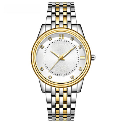 Men's Quartz Watch With Stainless Steel Strap, Tempered Glass Mirror, Pointer Display, And Single Folding Buckle
