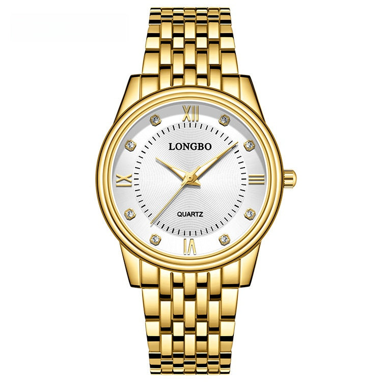Men's Quartz Watch With Stainless Steel Strap, Tempered Glass Mirror, Pointer Display, And Single Folding Buckle