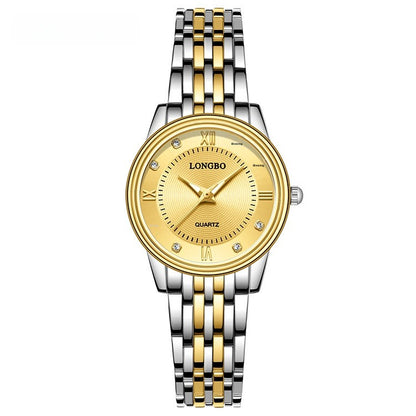 Men's Quartz Watch With Stainless Steel Strap, Tempered Glass Mirror, Pointer Display, And Single Folding Buckle