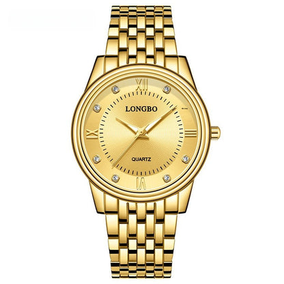 Men's Quartz Watch With Stainless Steel Strap, Tempered Glass Mirror, Pointer Display, And Single Folding Buckle