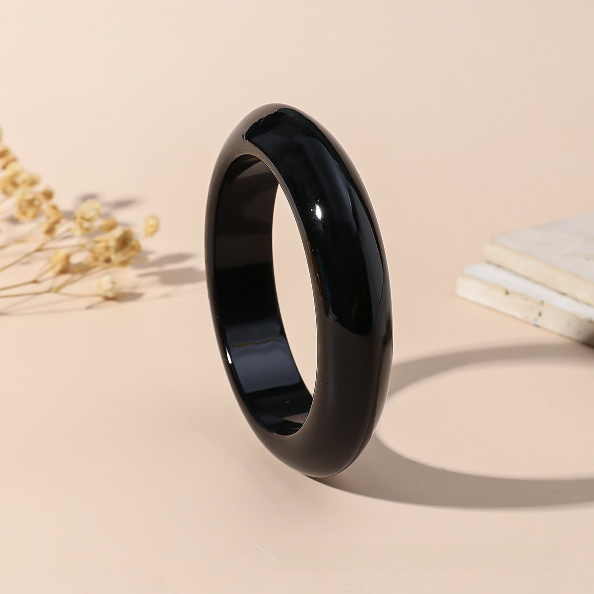 Asymmetrical Resin Bangle For UFO Lovers In Black Color