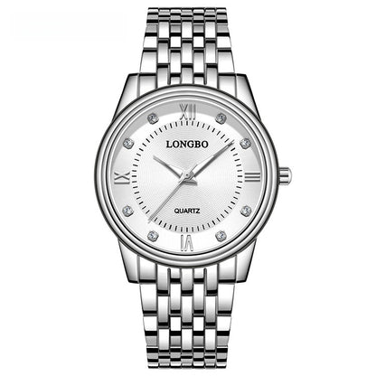 Men's Quartz Watch With Stainless Steel Strap, Tempered Glass Mirror, Pointer Display, And Single Folding Buckle
