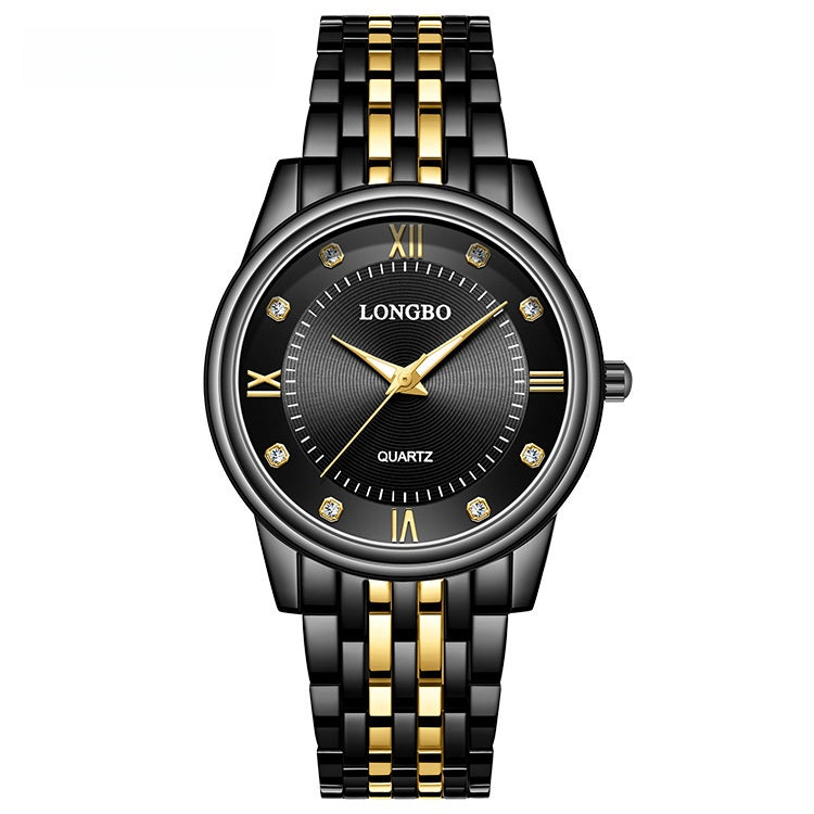 Men's Quartz Watch With Stainless Steel Strap, Tempered Glass Mirror, Pointer Display, And Single Folding Buckle