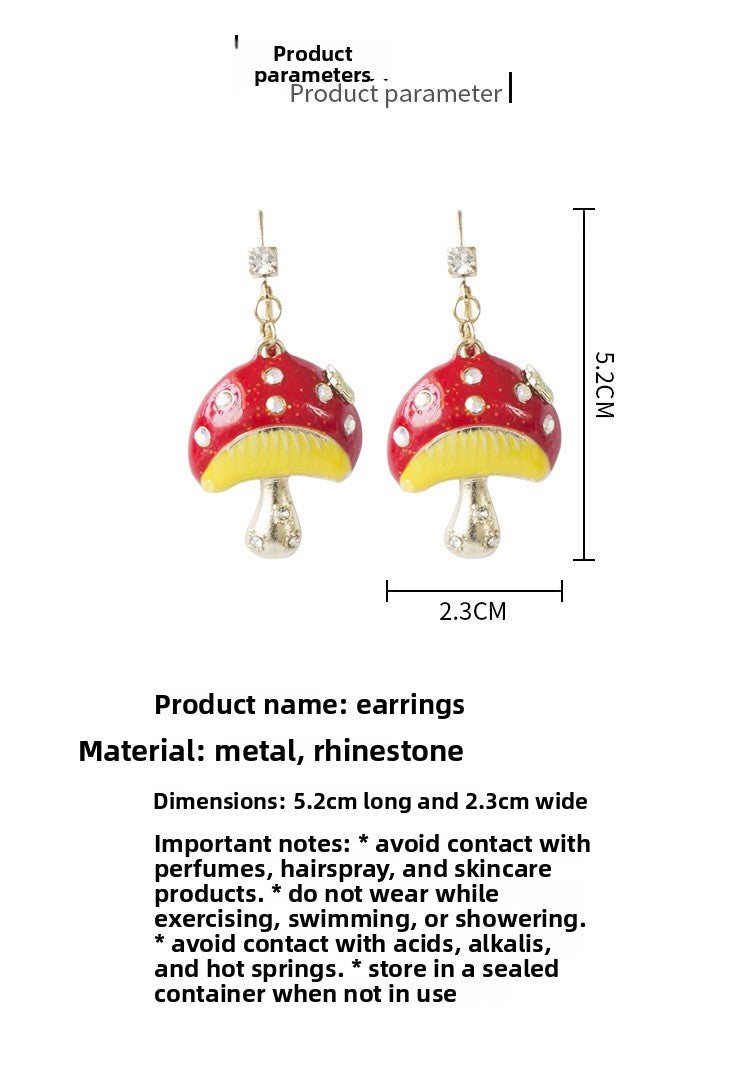 Mushroom Enamel Brooch For Women In Cartoon Style With Colourful Rhinestones Inlay On Metal
