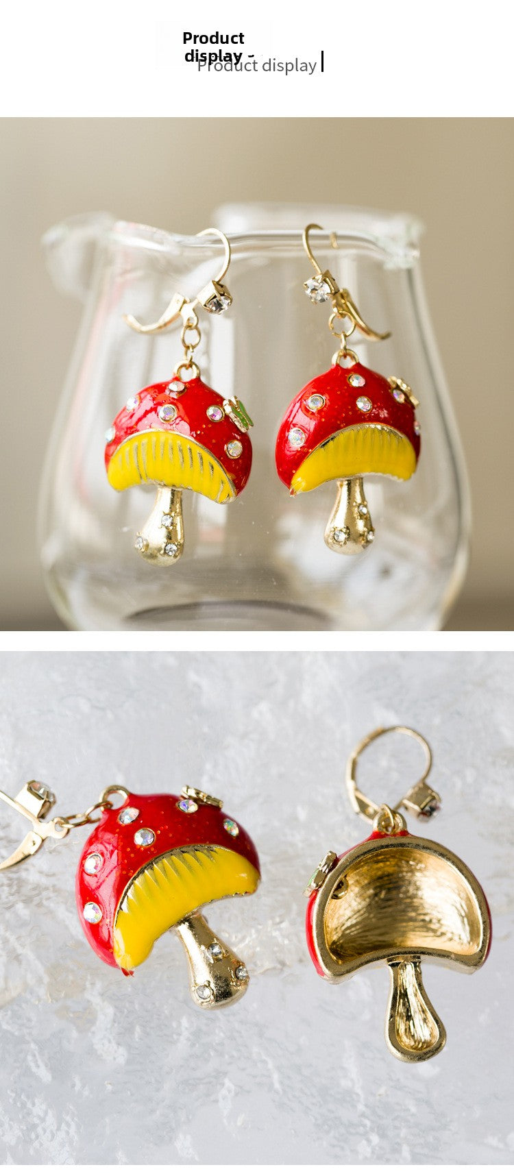 Mushroom Enamel Brooch For Women In Cartoon Style With Colourful Rhinestones Inlay On Metal