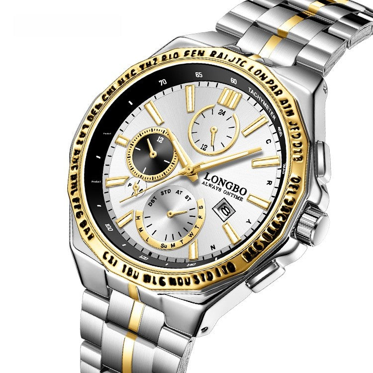 Men's Quartz Watch With Stainless Steel Strap And Single Folding Buckle, Featuring Tempered Glass Mirror And Pointer Display