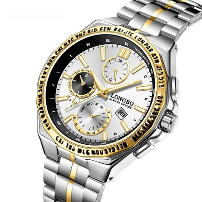 Men's Quartz Watch With Stainless Steel Strap And Single Folding Buckle, Featuring Tempered Glass Mirror And Pointer Display