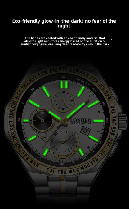 Men's Quartz Watch With Stainless Steel Strap And Single Folding Buckle, Featuring Tempered Glass Mirror And Pointer Display