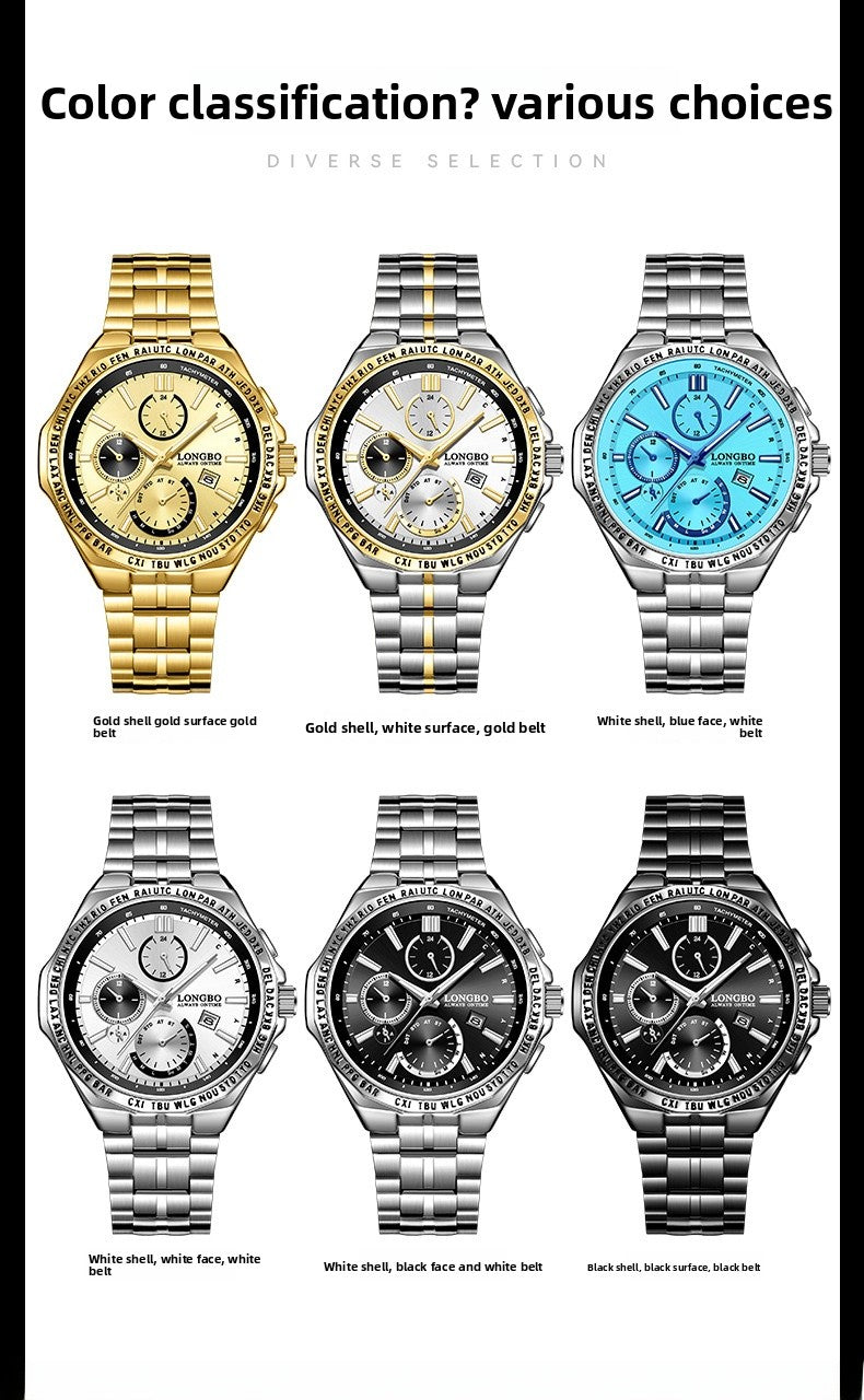 Men's Quartz Watch With Stainless Steel Strap And Single Folding Buckle, Featuring Tempered Glass Mirror And Pointer Display