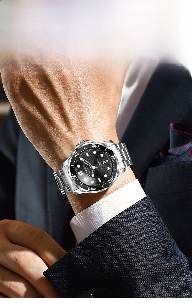 Men's Quartz Watch With Stainless Steel Strap, Tempered Glass Mirror, Pointer Display, And Single Folding Buckle