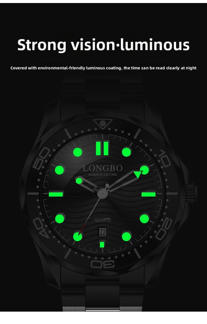 Men's Quartz Watch With Stainless Steel Strap, Tempered Glass Mirror, Pointer Display, And Single Folding Buckle