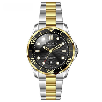 Men's Quartz Watch With Stainless Steel Strap, Tempered Glass Mirror, Pointer Display, And Single Folding Buckle