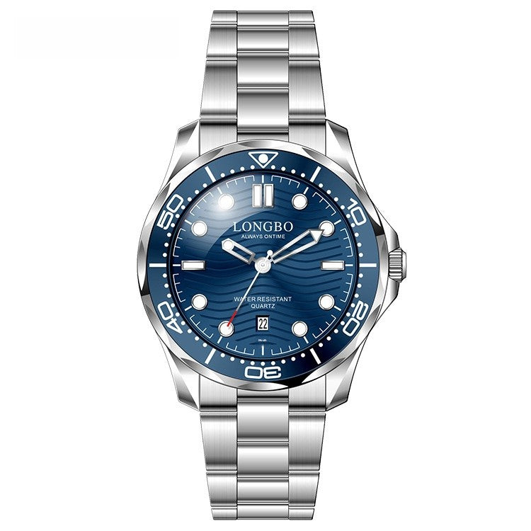 Men's Quartz Watch With Stainless Steel Strap, Tempered Glass Mirror, Pointer Display, And Single Folding Buckle