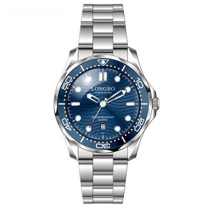 Men's Quartz Watch With Stainless Steel Strap, Tempered Glass Mirror, Pointer Display, And Single Folding Buckle