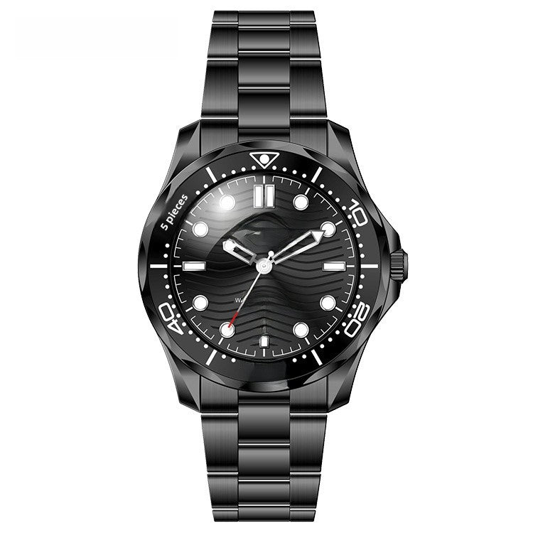Men's Quartz Watch With Stainless Steel Strap, Tempered Glass Mirror, Pointer Display, And Single Folding Buckle